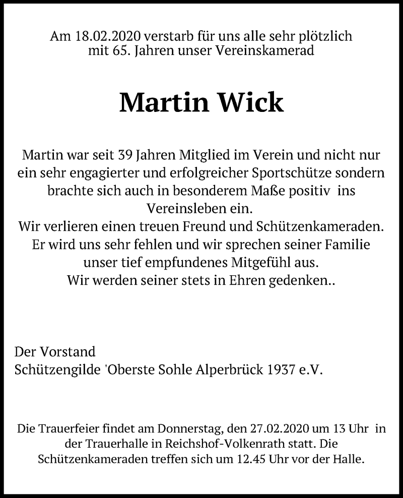 Traueranzeige Martin Wick 2 Traueranzeige Martin Wick